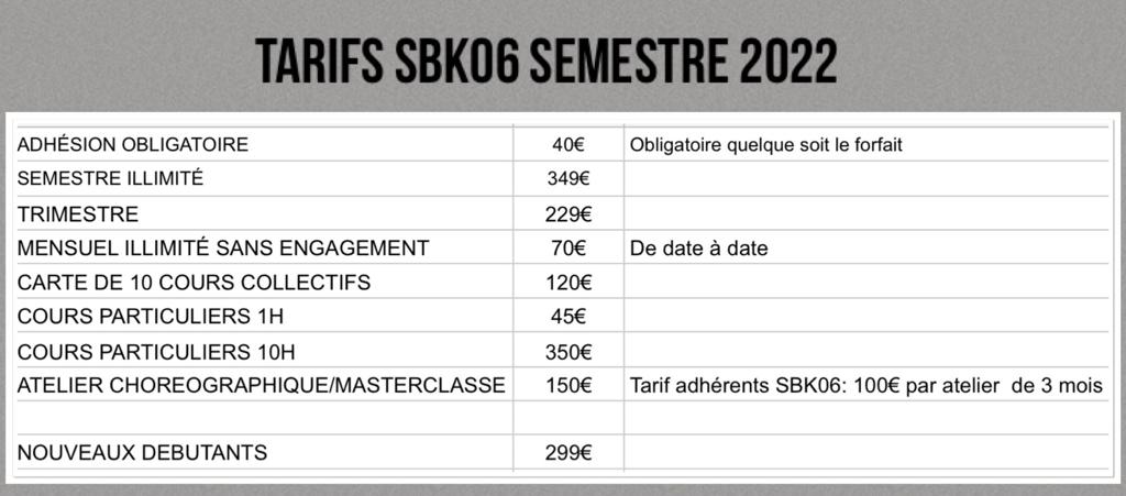 Tarifs SBK06 Semestre 2022
